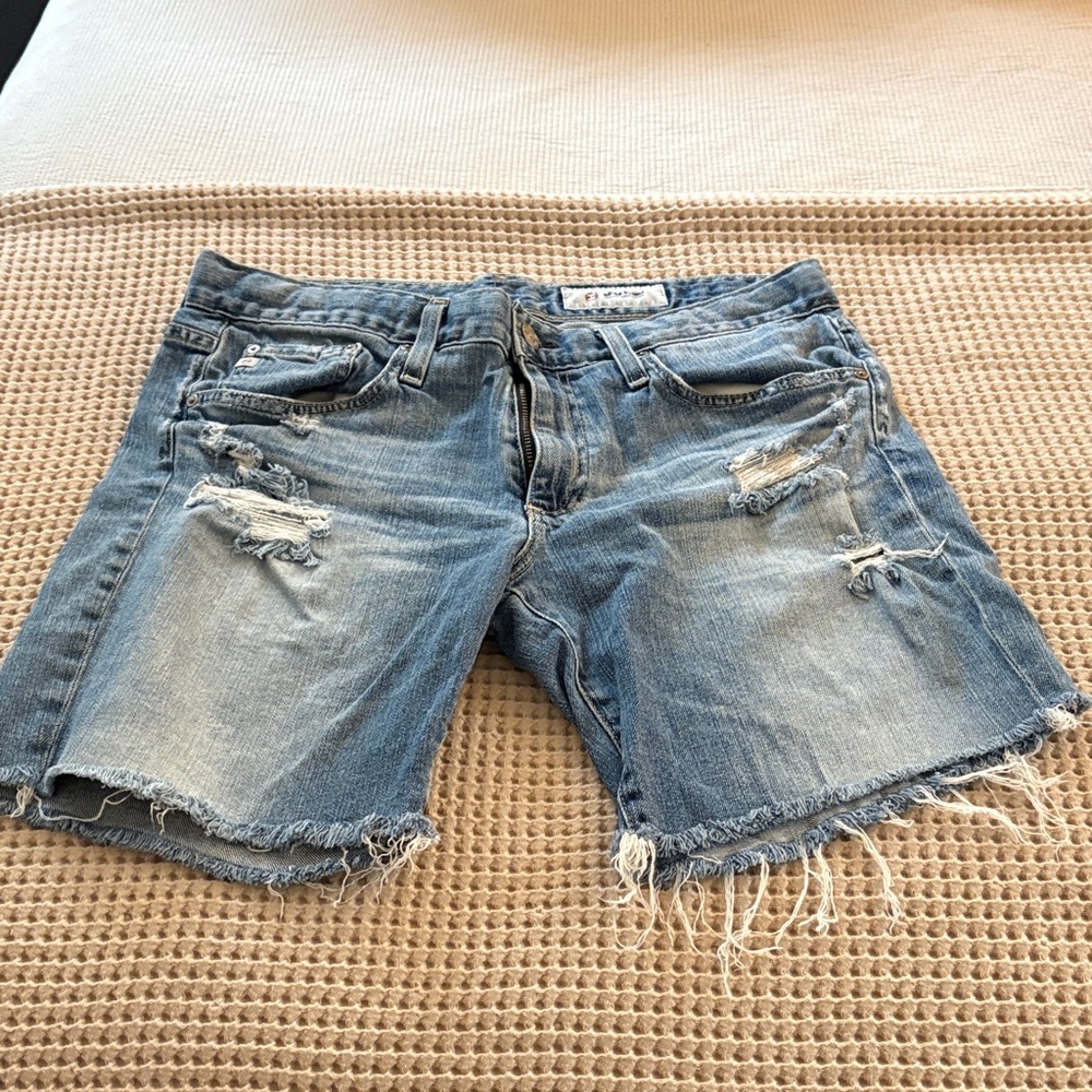 AG Adriano Goldschmied Blue Distressed Denim Shorts